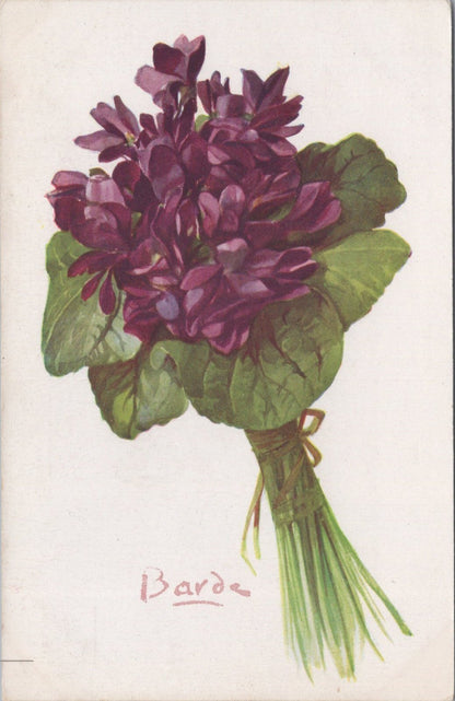 Flowers Postcard: Bunch Of Violets Bouquet Signed By Artist Barde  XT3576