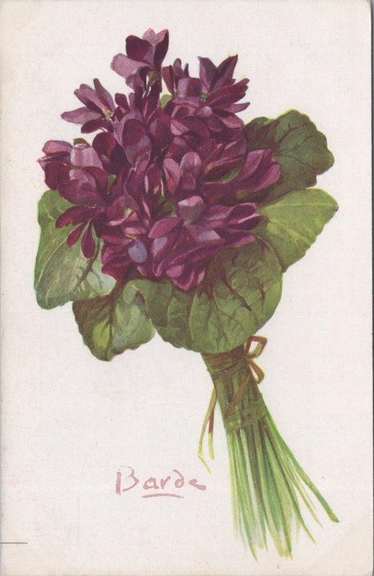 Flowers Postcard: Bunch Of Violets Bouquet Signed By Artist Barde  XT3576