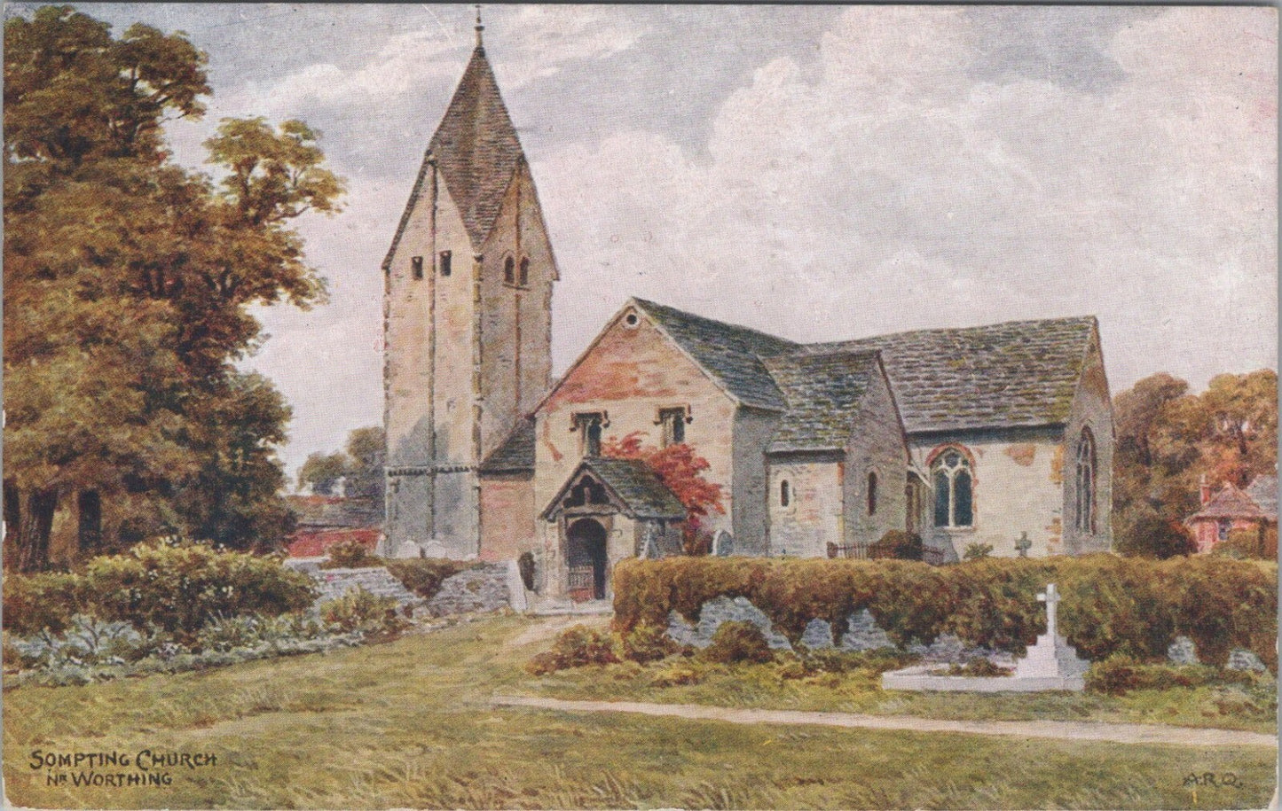 Sussex Postcard: Sompting Church Near Worthing, Artist A.R.Quinton, 1938 XT3910