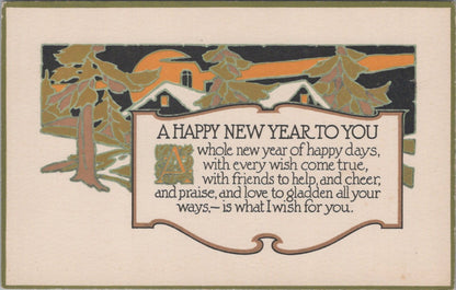 Greeting Postcard: A Happy New Year To You Poem Art Deco Winter View XT5434