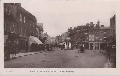 Essex Postcard: Chelmsford High Street Conduit Shopfronts Maypole RPPC  BT298