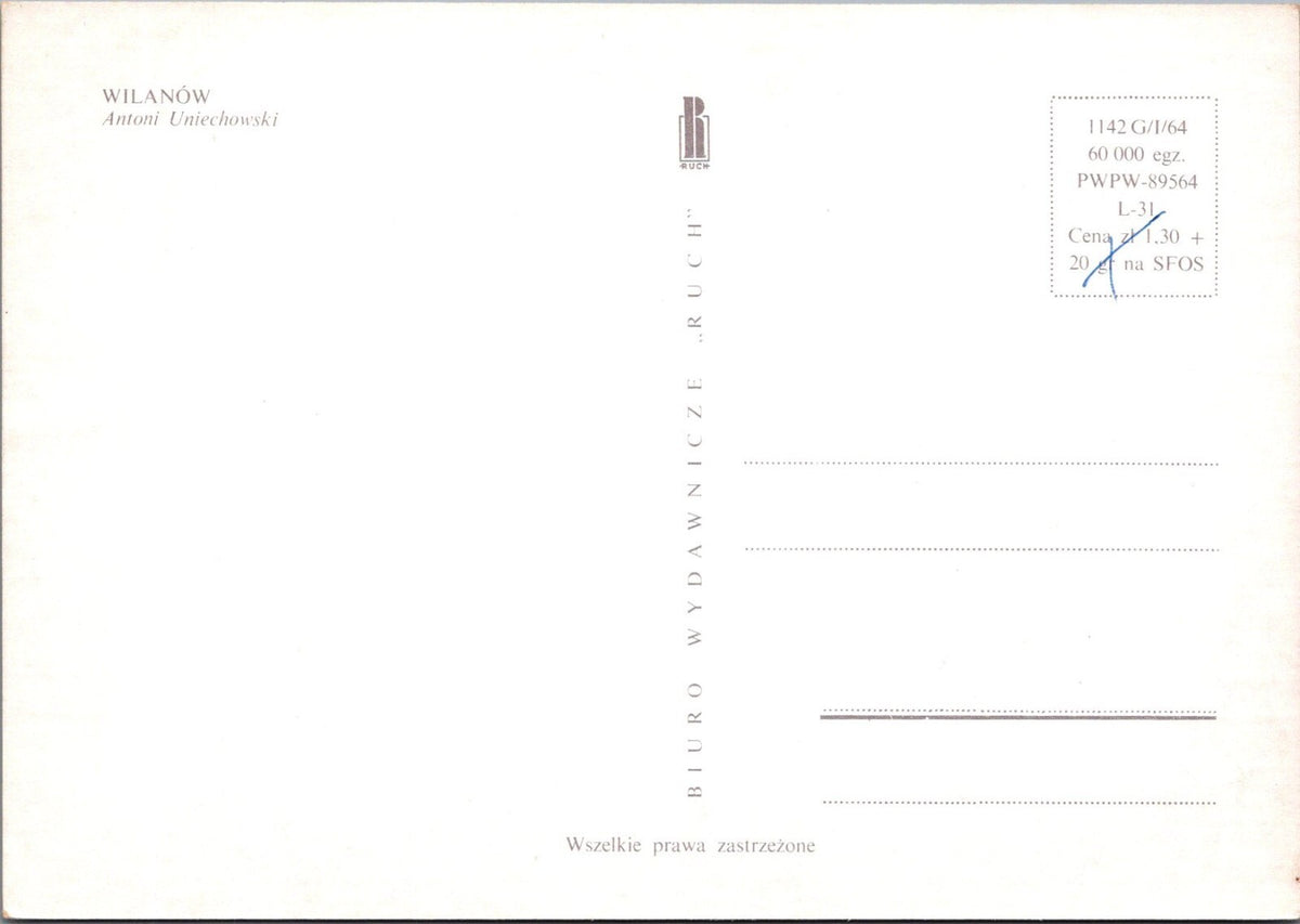 8 Poland Postcards: Wilanów, Warsaw District, Artist Antoni Uniechowski  XT5140