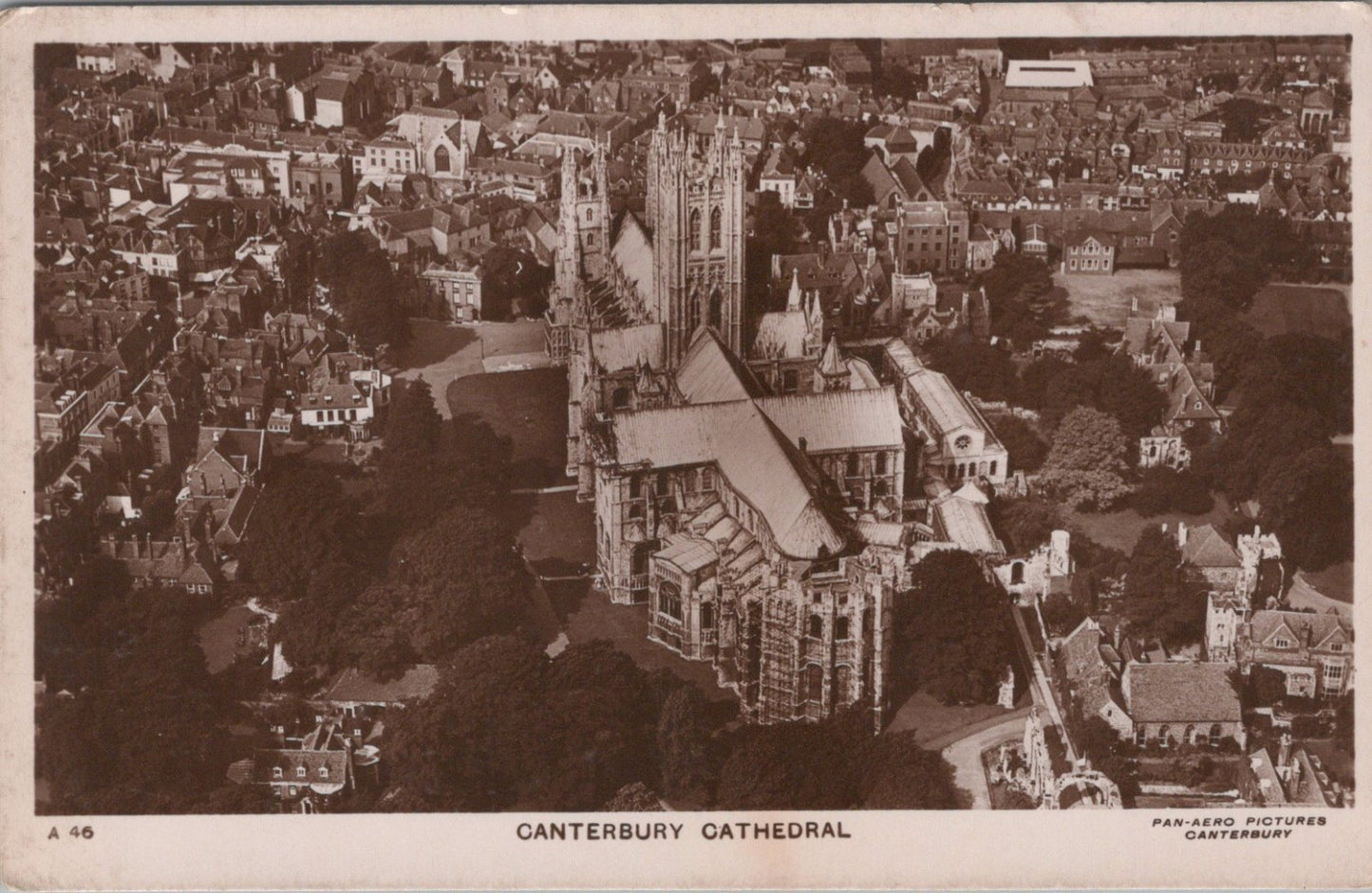 Kent Postcard: Canterbury Cathedral Aerial View Gothic Religion RPPC XT3462