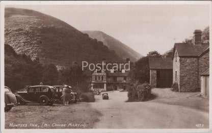 Devon Postcard: Hunters Inn, Near Combe Martin, Vintage Cars,RPPC c1930's XT4434