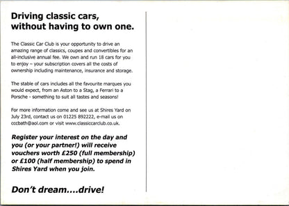Somerset Postcard: Jaguar E-Type Convertible Shires Yard Bath 2000’s XT5347