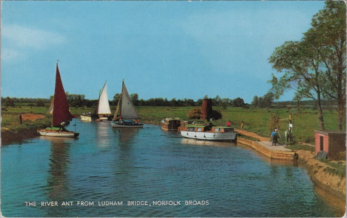 Norfolk Postcard: River Ant Ludham Bridge Norfolk Broads 1960s XT5577
