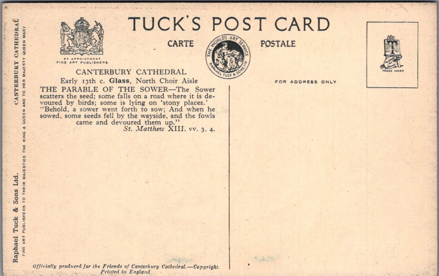 Kent Postcard: Canterbury Cathedral Stained Glass Raphael Tuck 1930's XT4165