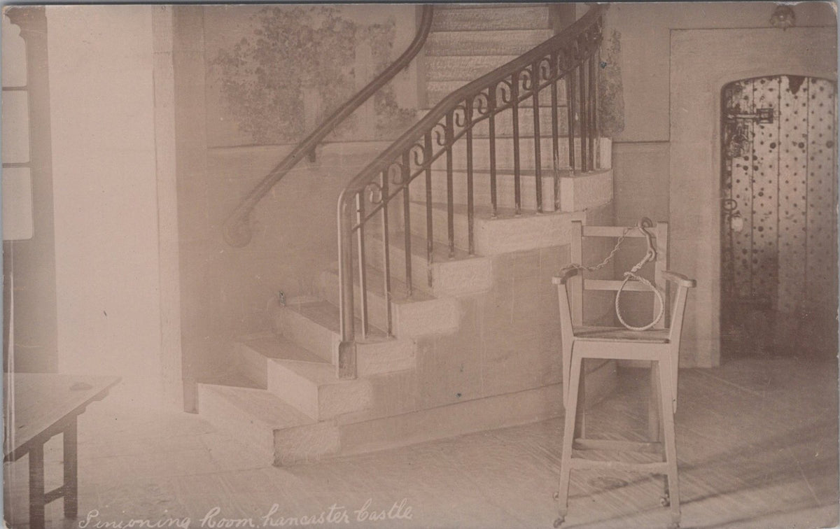 Lancashire Postcard: Lancaster Castle Pinioning Room Execution Chair XT4999