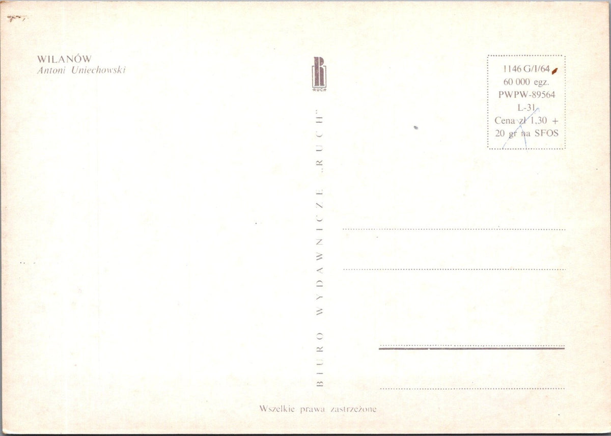 8 Poland Postcards: Wilanów, Warsaw District, Artist Antoni Uniechowski  XT5140
