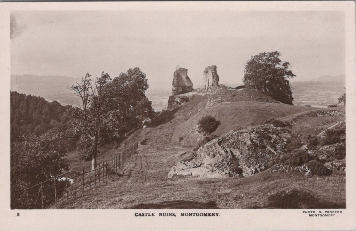 Montgomeryshire Postcard: Montgomery Castle Ruins Landscape 1920s XT4991