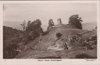Montgomeryshire Postcard: Montgomery Castle Ruins Landscape 1920s XT4991