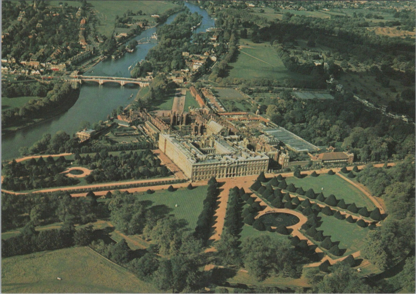 Middlesex Postcard: Hampton Court Palace Aerial River Thames Gardens XT4440