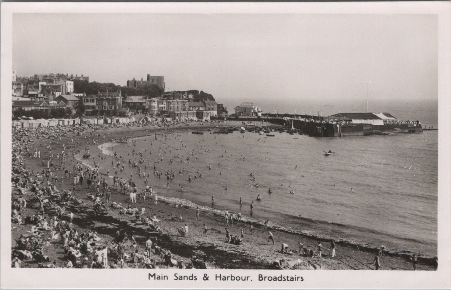 Kent Postcard: Main Sands Harbour Broadstairs, Crowded Beach RPPC XT3899