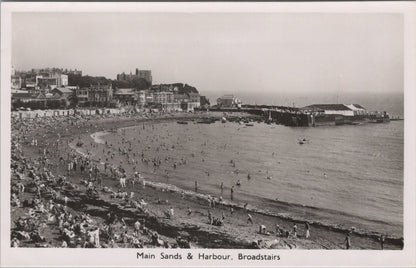 Kent Postcard: Main Sands Harbour Broadstairs, Crowded Beach RPPC XT3899