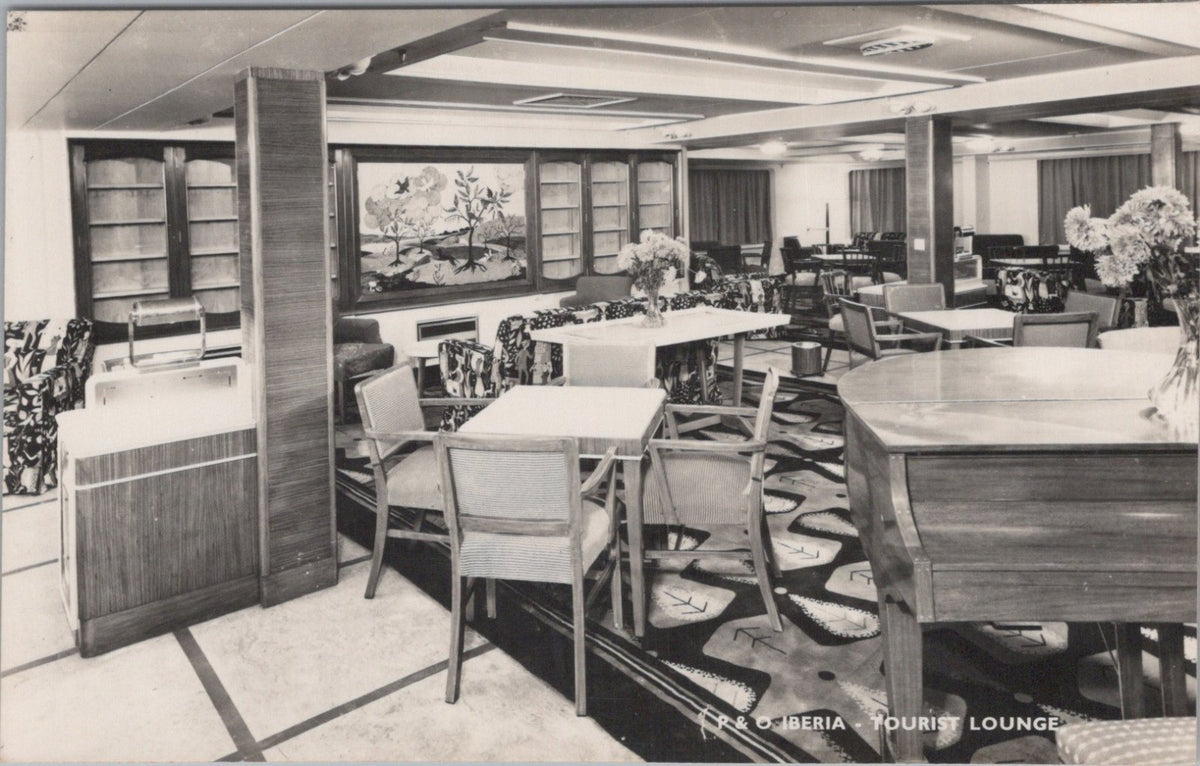 Shipping Postcard: P & O Iberia Ocean Liner Tourist Lounge Interior Piano XT5527