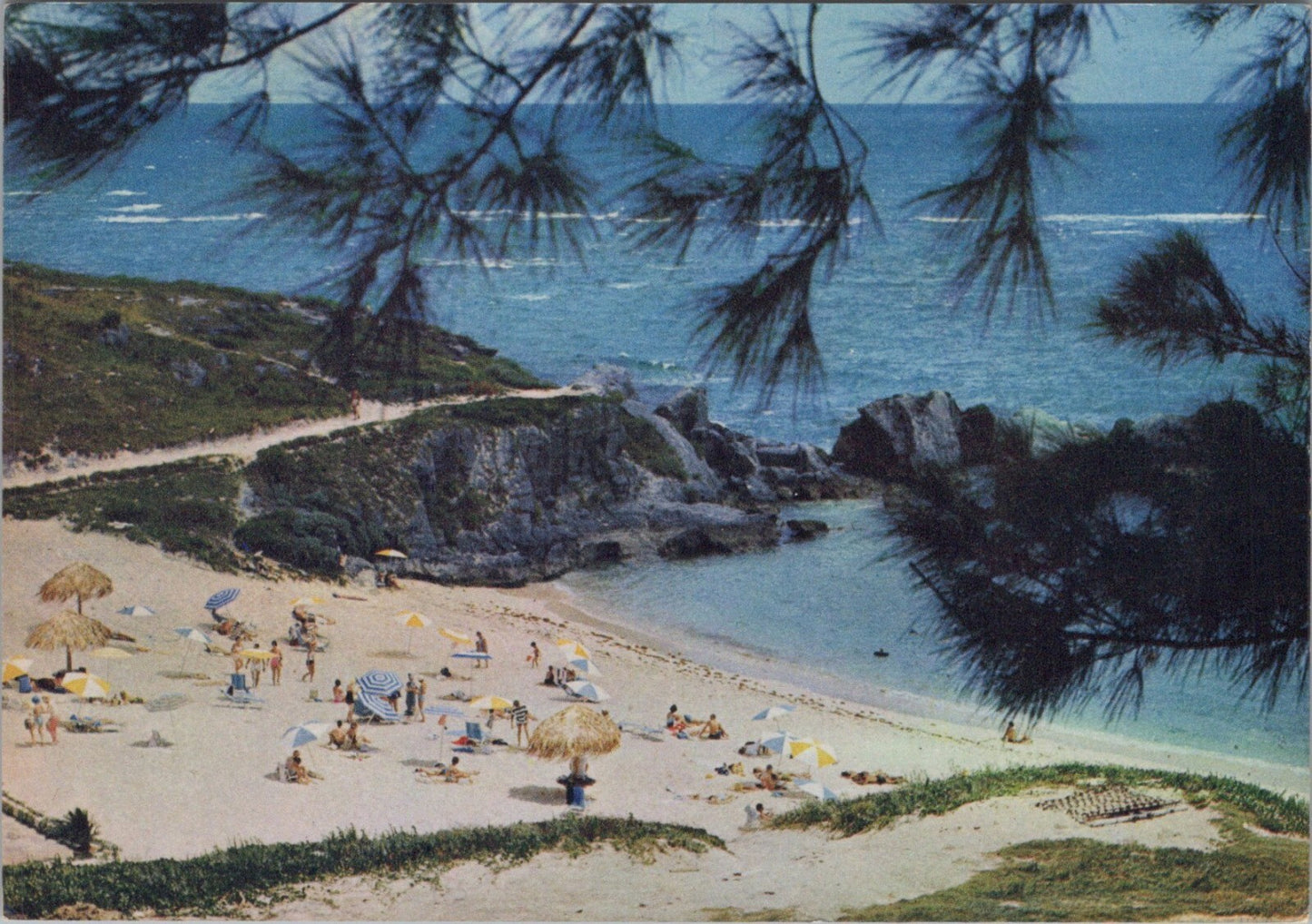 Bermuda Postcard: South Coast Bay Beach, Coastal Cove Umbrellas 1970s XT3514
