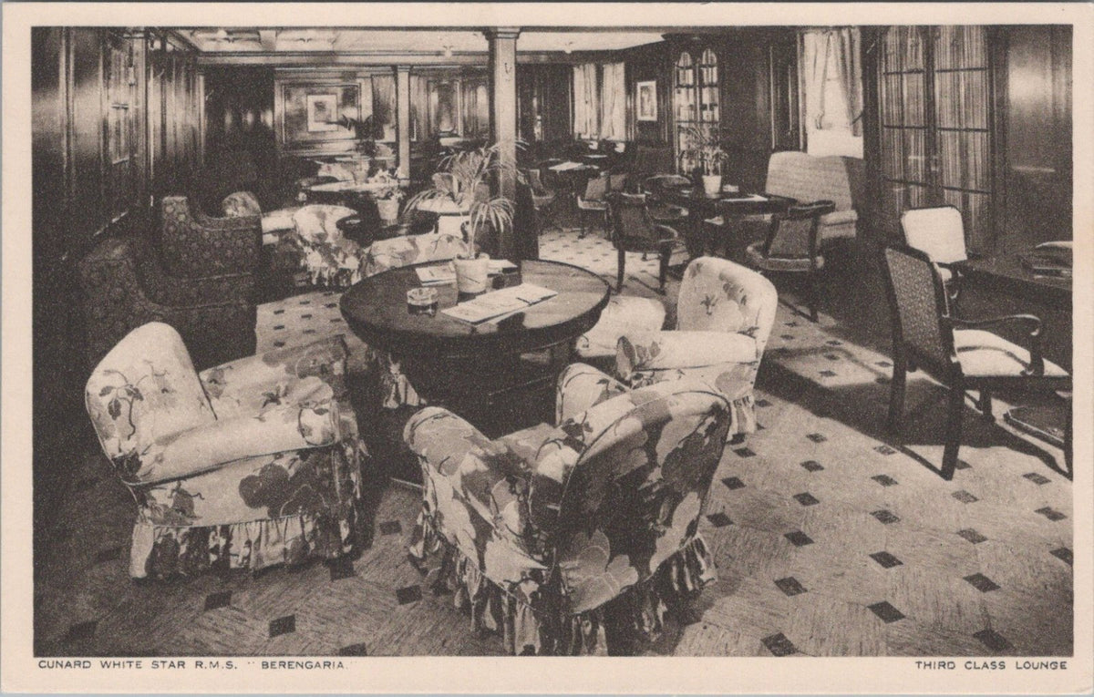Shipping Postcard: Cunard White Star RMS Berengaria Third Class Lounge XT5284