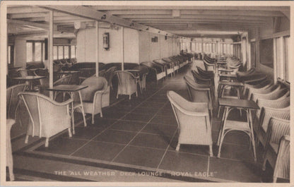 Shipping Postcard: Royal Eagle, All Weather Deck Lounge Interior 1930s XT5309