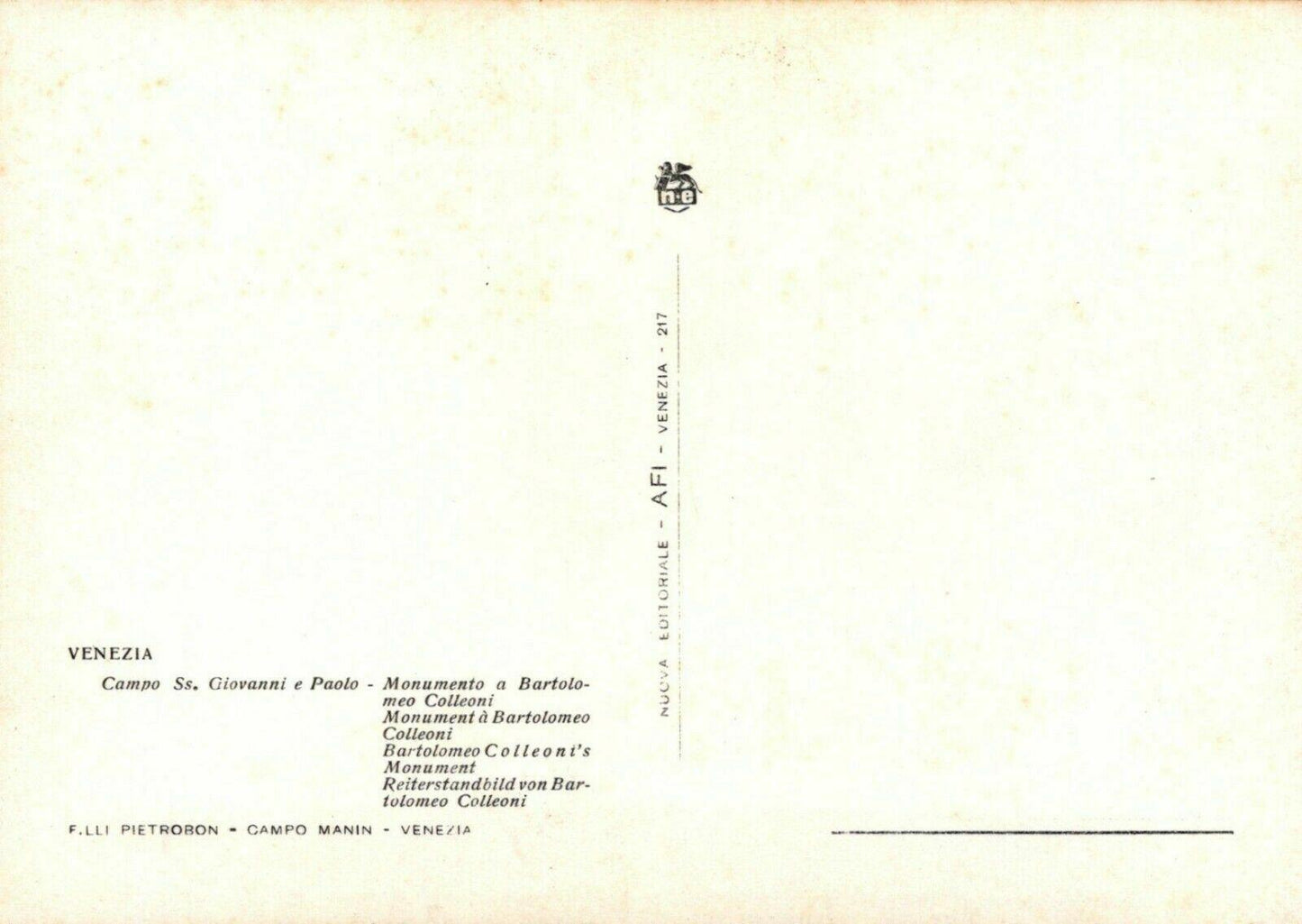 Italy Postcard - Venice / Venezia - Bartolomeo Colleoni's Monument  RR8776