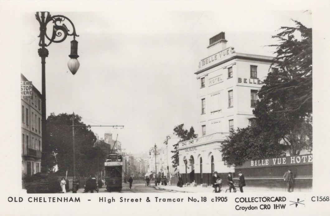 Gloucestershire Postcard - Old Cheltenham High Street & Tramcar c1905 - XT34