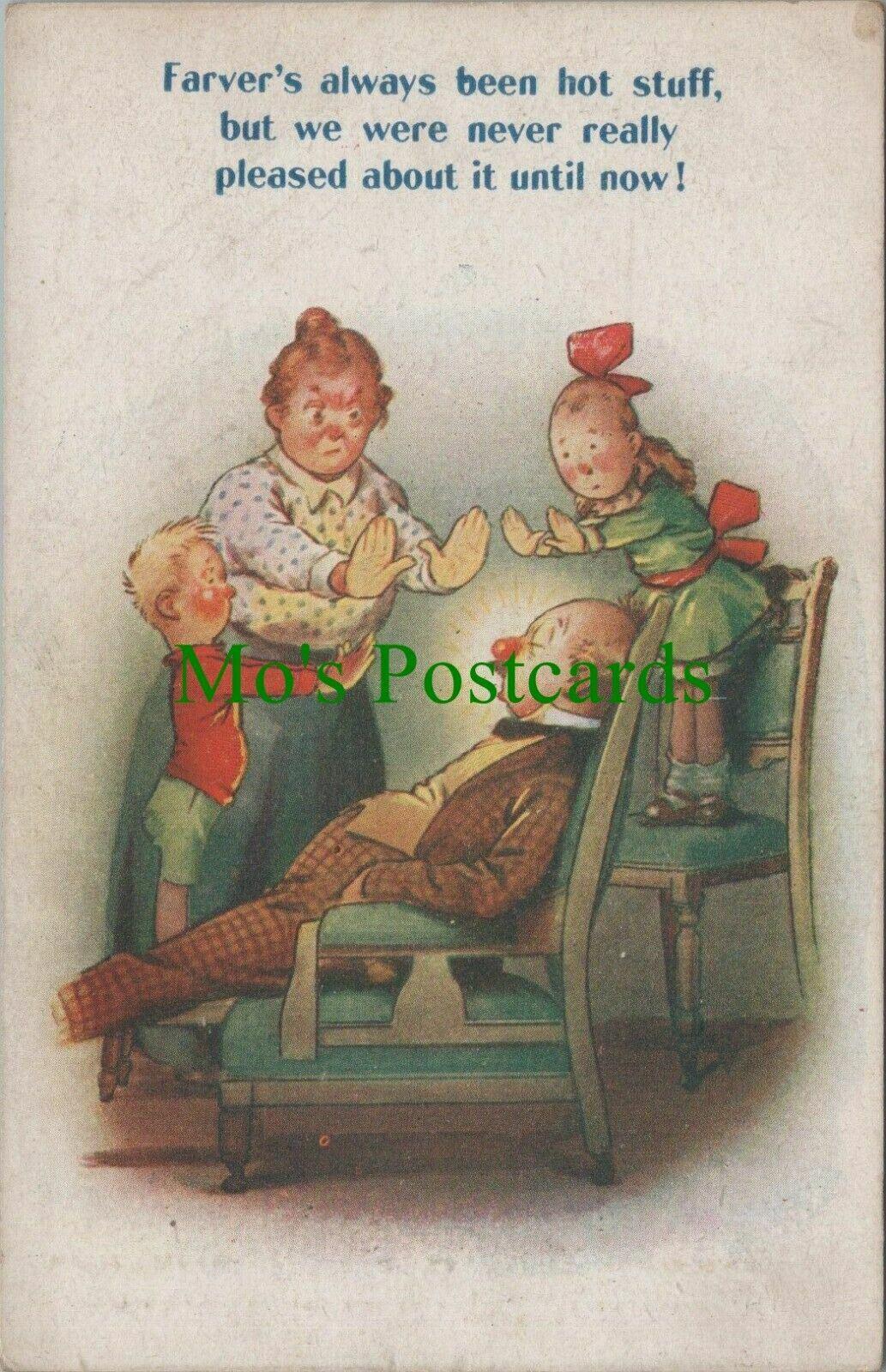 Comic Postcard - Bamforth Comic - Hot Head Father Sleeping in Chair RS26994