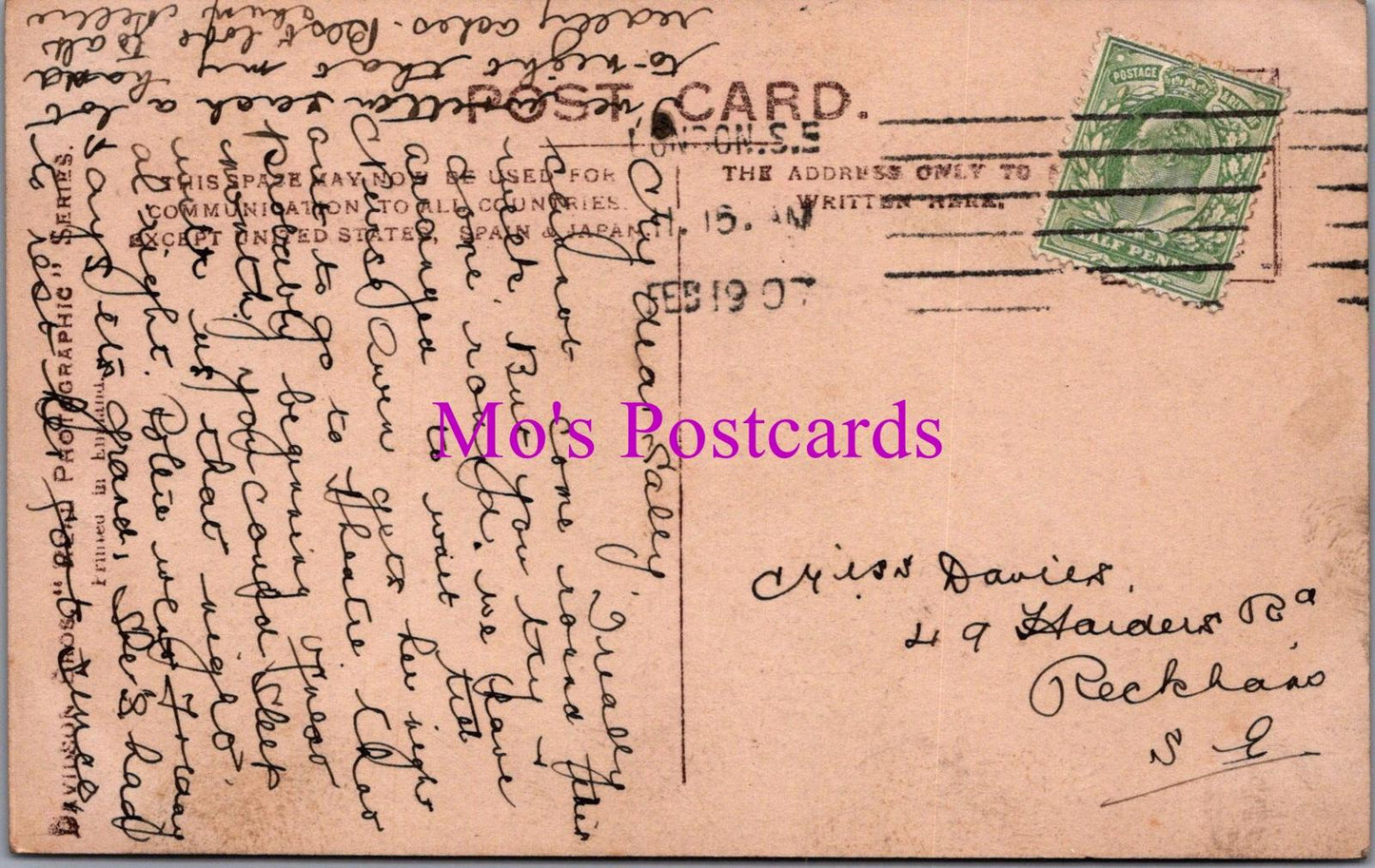 London Postcard: Westminster Abbey and Traffic. Posted 1907 - RS38475