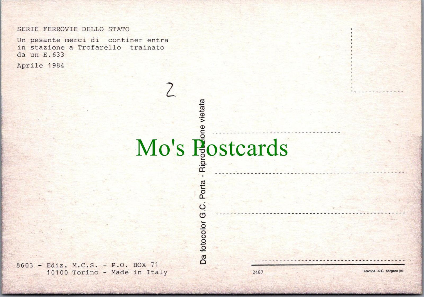 Railways Postcard - Trains - Un Pesante Merci Di Continer Entra.....Ref.RR15881