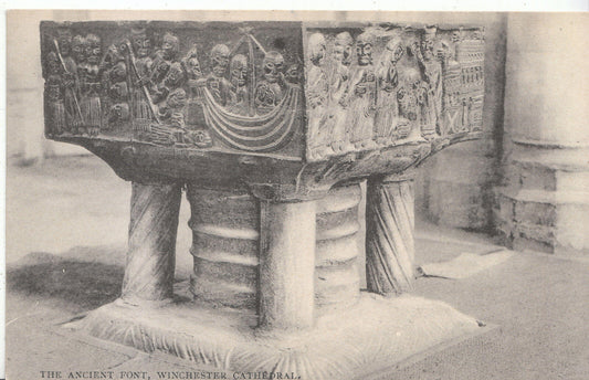 Hampshire Postcard - The Ancient Font. Winchester Cathedral     ZZ2655
