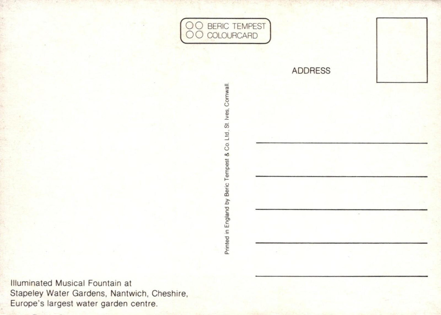 Cheshire Postcard - Illuminated Musical Fountain, Stapeley Water Gardens  RRR529