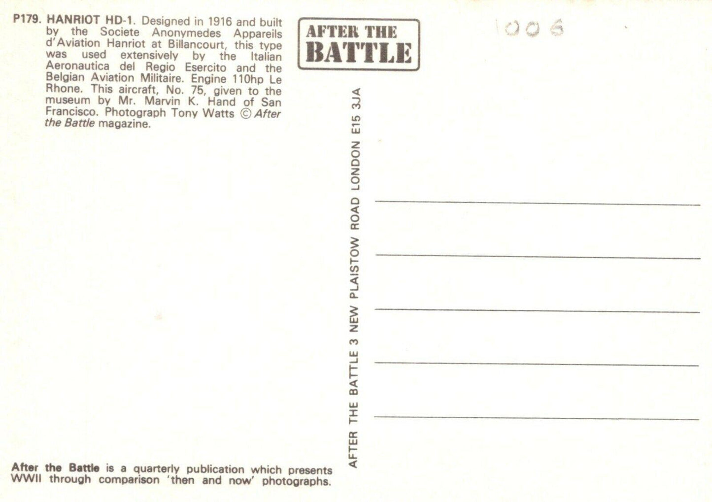 Military Aviation Postcard - Hanriot HD-1 Aeroplane RR9879