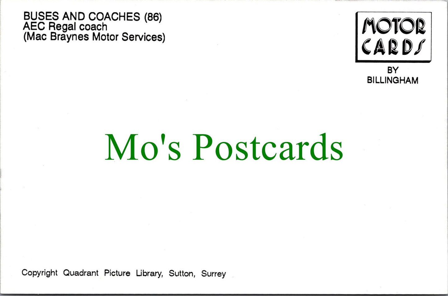 Transport Postcard -Buses & Coaches, AEC Regal Coach, MacBraynes  RR14839