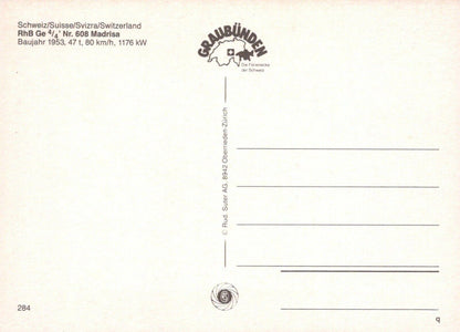 Transport Postcard - Switzerland - Rhb Ge Nr.608 Madrisa, Baujahr 1953 -  RRR81