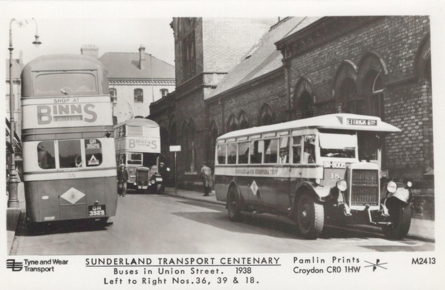 Co Durham Postcard - Sunderland Transport, Buses in Union Street 1938 - XT15