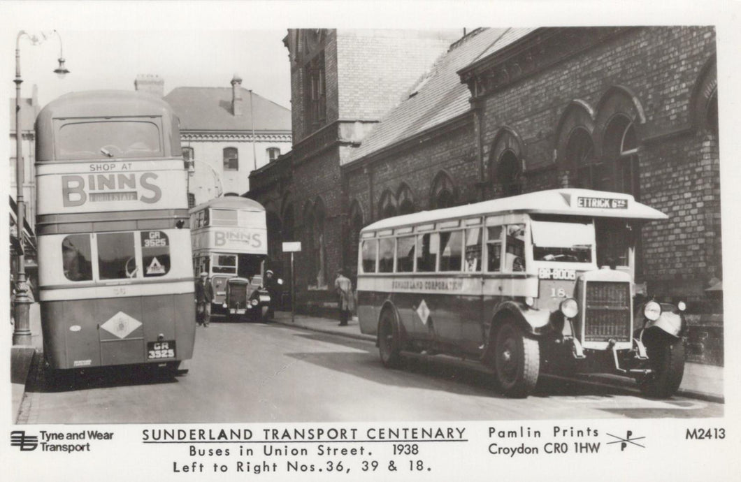 Co Durham Postcard - Sunderland Transport, Buses in Union Street 1938 - XT15