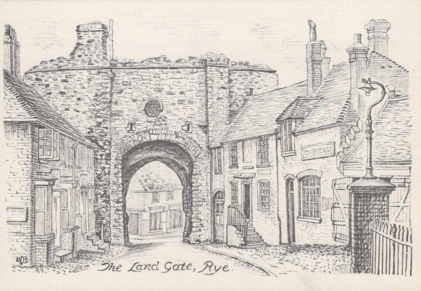Sussex Postcard - Pencil Sketch of The Land Gate, Rye   RRR439