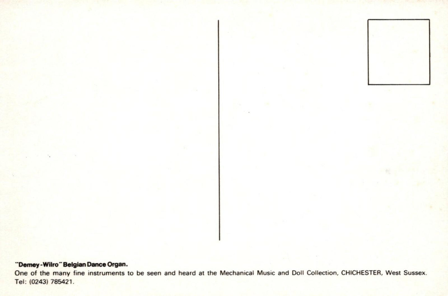 Music Postcard - "Demey-Wilro" Belgian Dance Organ, Chichester Museum    RRR404