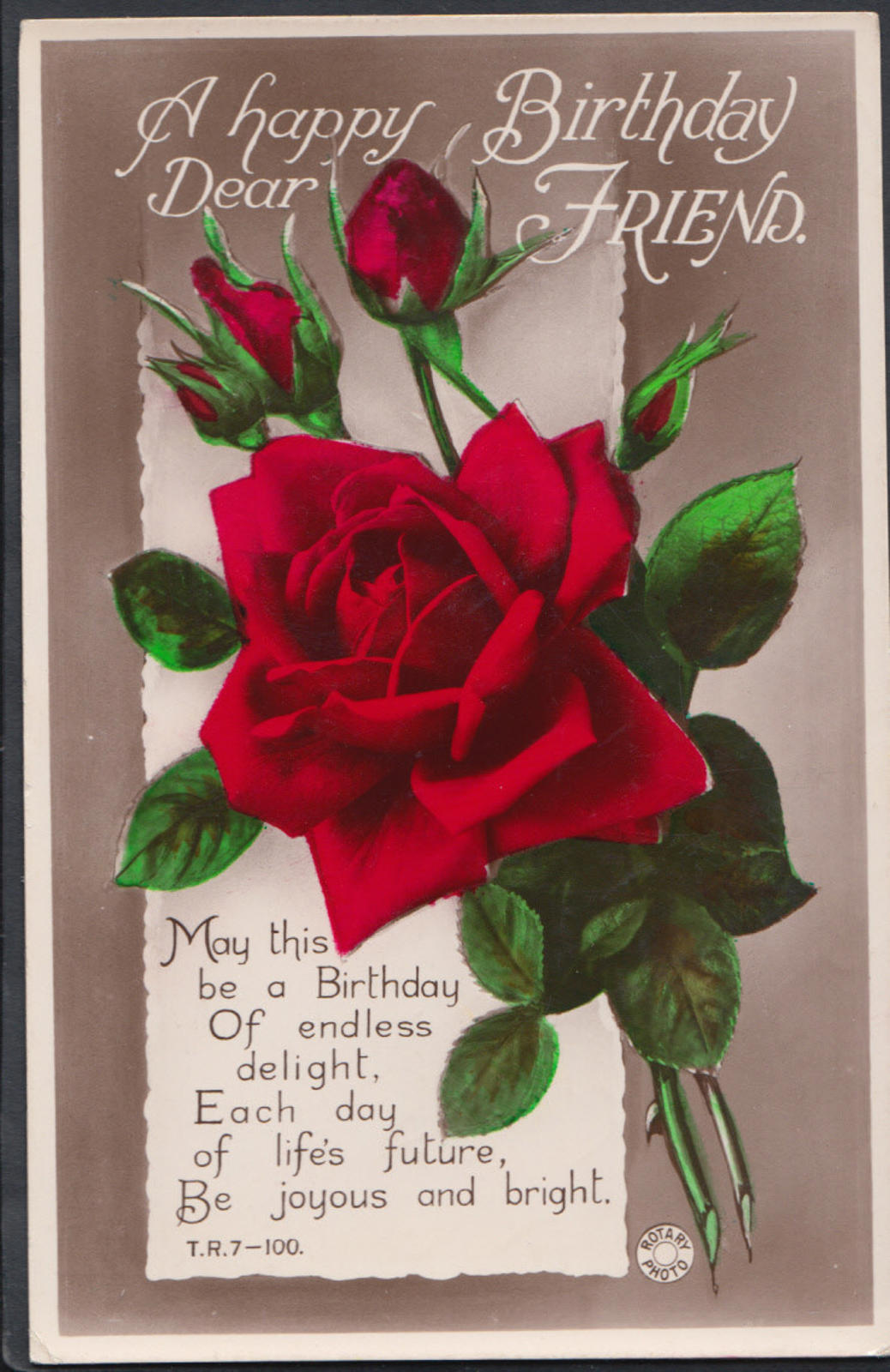 Greetings Postcard - A Happy Birthday Dear Friend - Flowers - Roses  RS7759