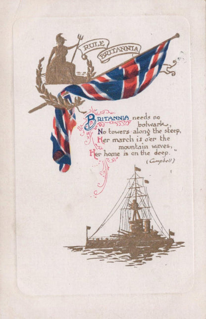 Embossed Naval History Postcard-Rule Britannia,Poetic Verse Thomas Campbell XT61