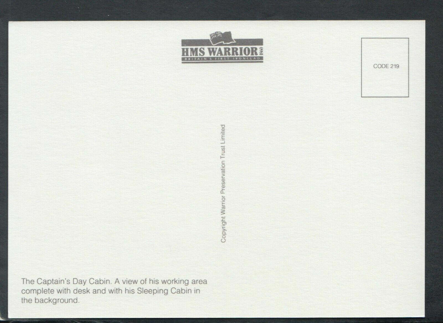 Shipping Postcard - The Captain's Day Cabin, HMS Warrior, Portsmouth  RR7273