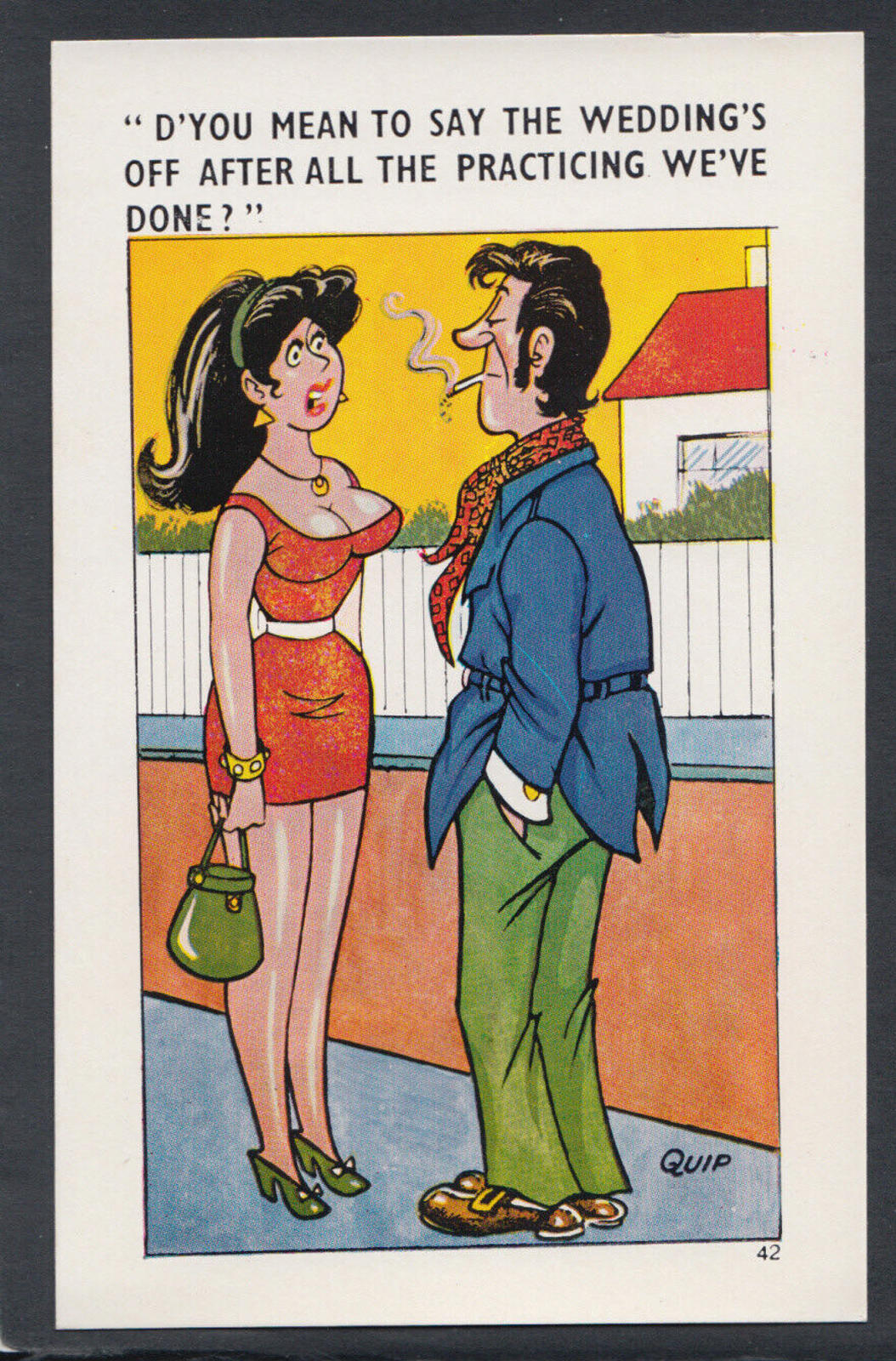 Comic Postcard: Risque Rude Couple Wedding Partners Smoker Artist Quip S8