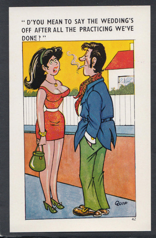 Comic Postcard: Risque Rude Couple Wedding Partners Smoker Artist Quip S8
