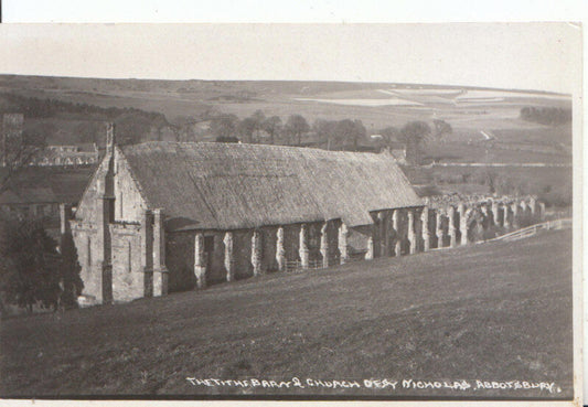 Tithe Barn & St Nicholas Church Abbotsbury Dorset Postcard Real Photo RPPC 3177a