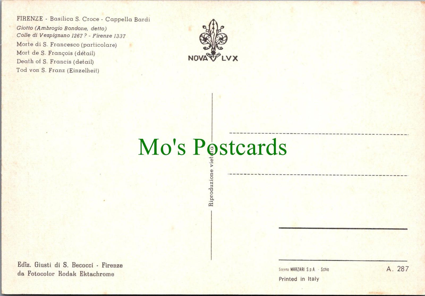 Italy Postcard - Firenze, Florence - Basilica S.Croce, Cappella Bardi  RR15623