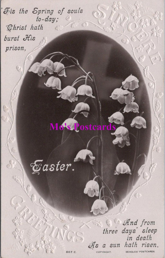 Embossed Greetings Postcard - Easter Snowdrop Flowers  HM252