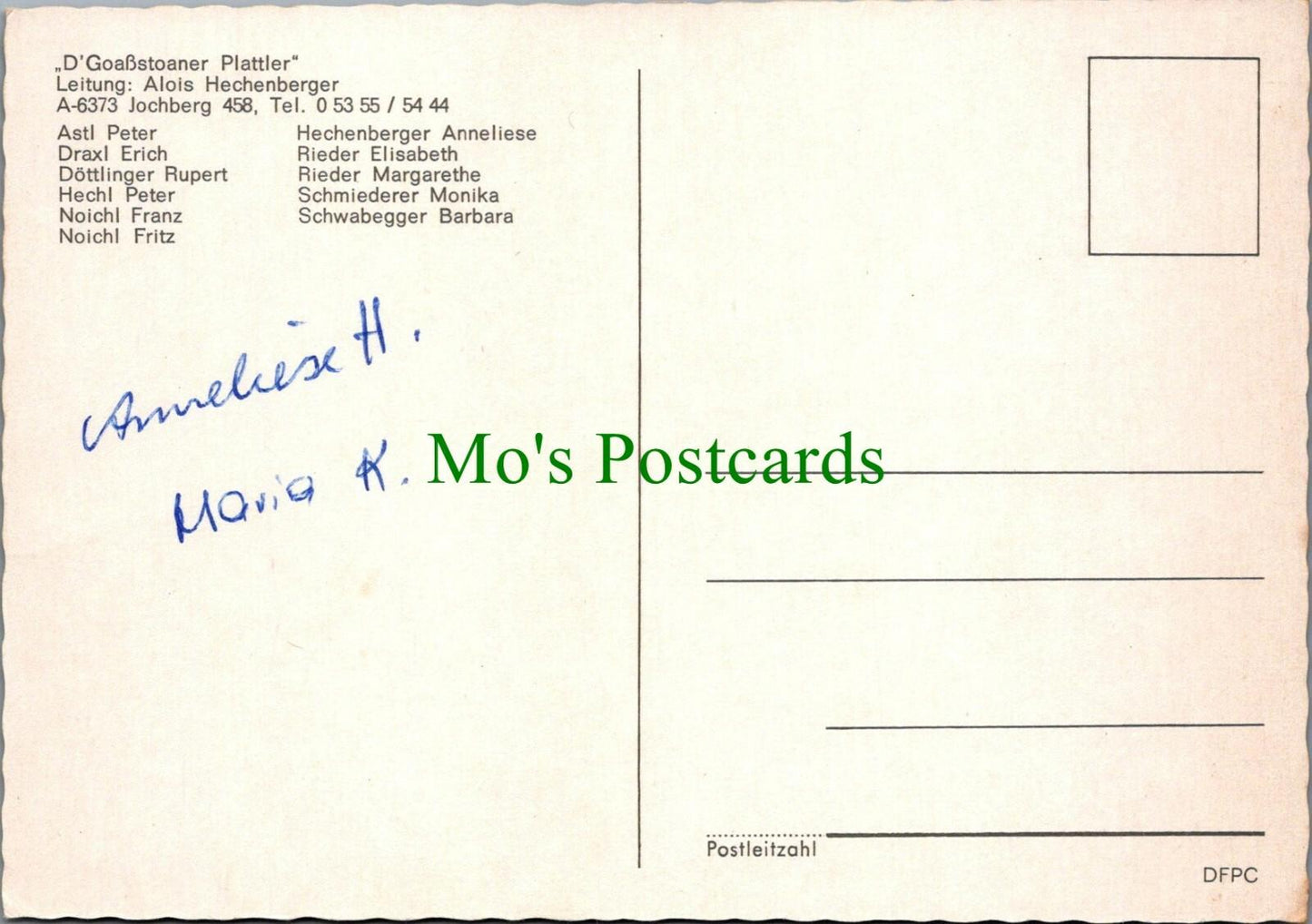 Music Postcard - D'Goassstoaner Plattler, Jochberg, Tirol, Austria RR14359