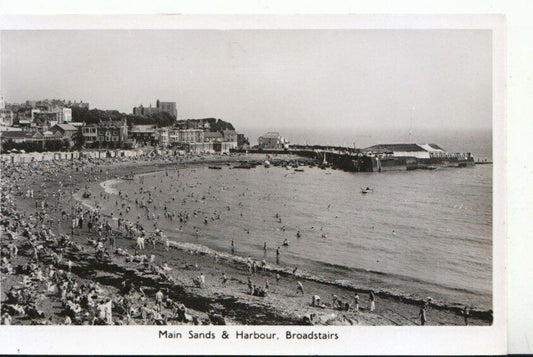 Kent Postcard: Main Sands & Harbour Broadstairs, Beach View RPPC 10724A