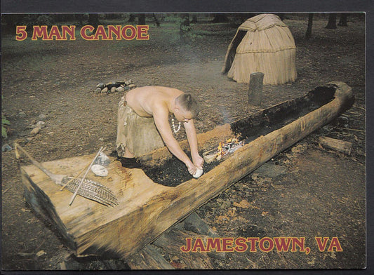 America Postcard - 5 Man Canoe, Jamestown Settlement, Virginia  WC456