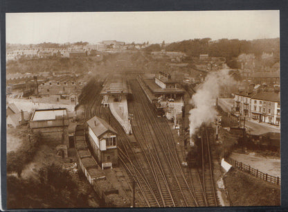 Caernarvonshire Postcard:Bangor Railway Station Steam Era Birds Eye View RR23722