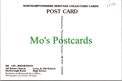 Northamptonshire Postcard - Brixworth Cross & Old School, High Street RR19856