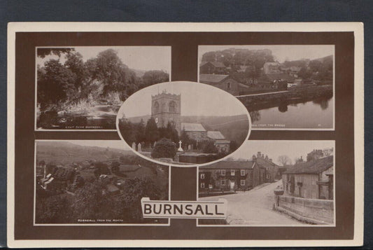 Yorkshire Postcard: Burnsall Village Multi View Church RPPC 1930s T6647